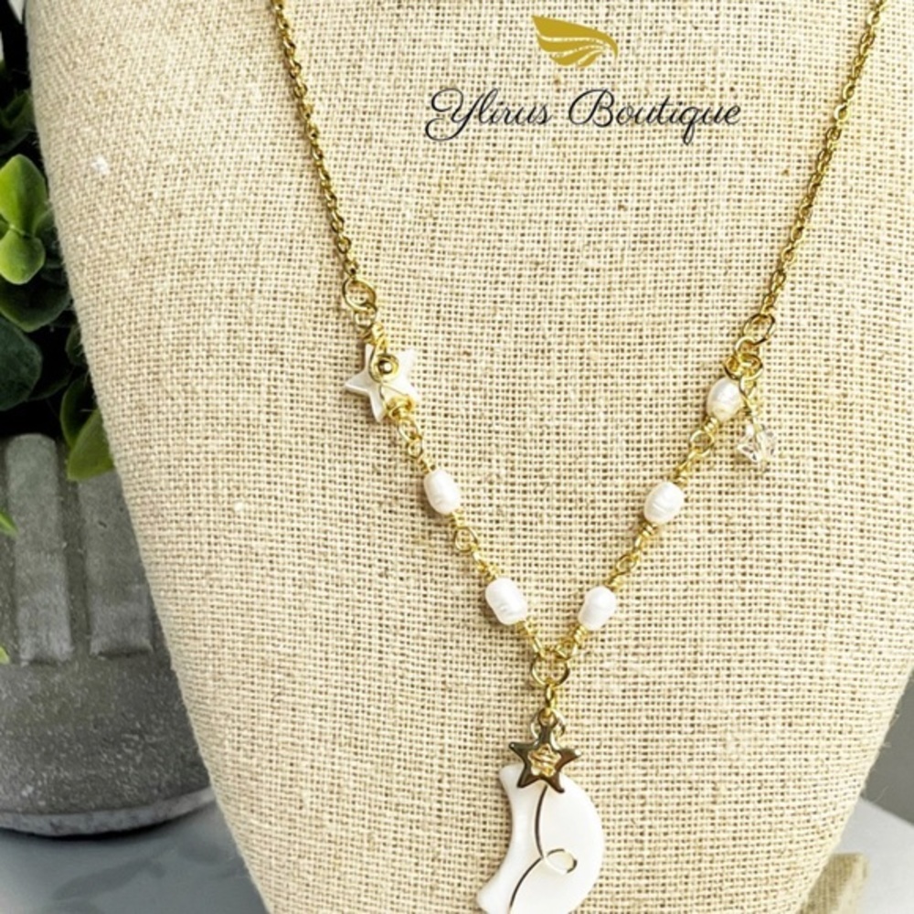 🌜Moon and stars ✨freshwater pearls, nacar necklace and bracelet